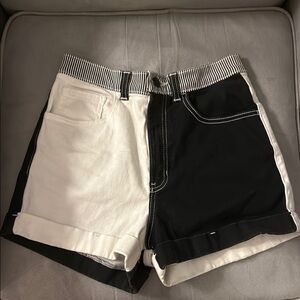Black and White Colorblock Women's Shorts